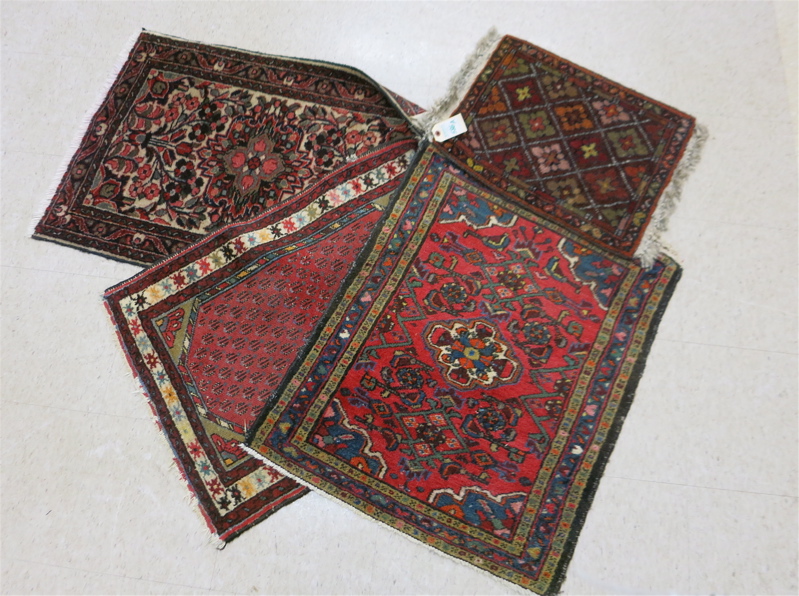 Appraisal: FOUR SEMI-ANTIQUE PERSIAN MATS all hand knotted sizes x x