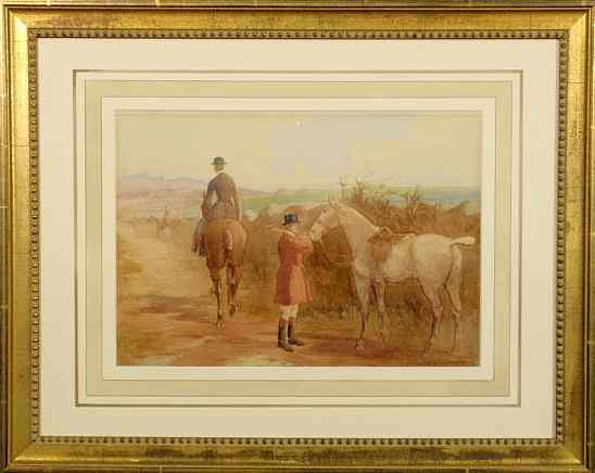 Appraisal: Herberte Edward Benjamin UK - watercolor painting of foxhunters titled