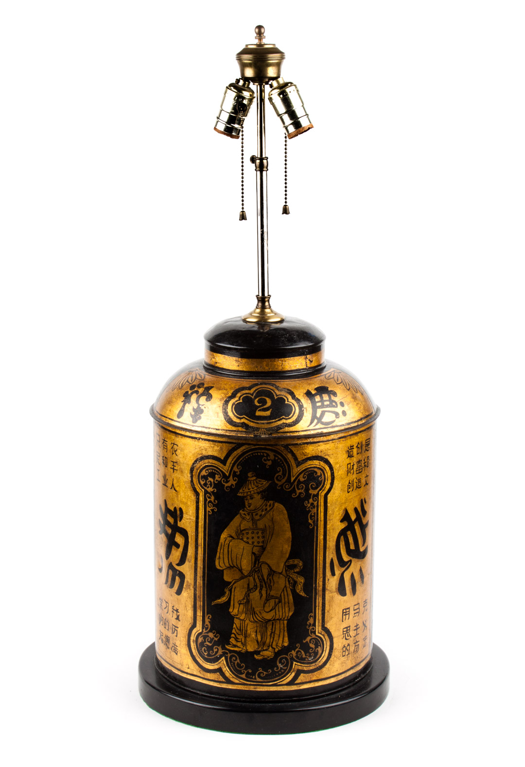 Appraisal: Victorian chinoiserie toleware tea canister lamp late th century gilt