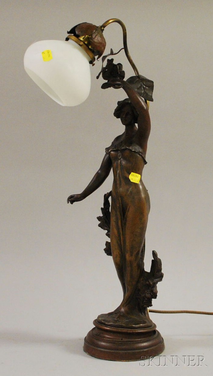 Appraisal: Patinated Cast Metal Figural Table Lamp overall ht in