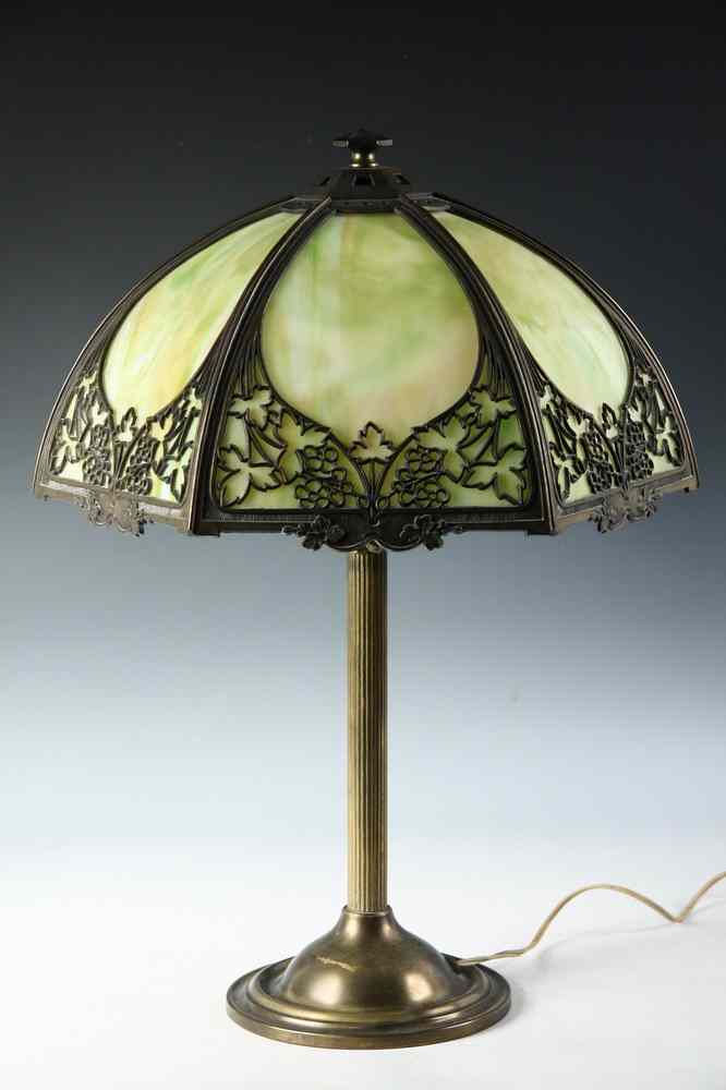 Appraisal: SLAG GLASS SHADE LAMP - Bradley Hubbard s Period Table