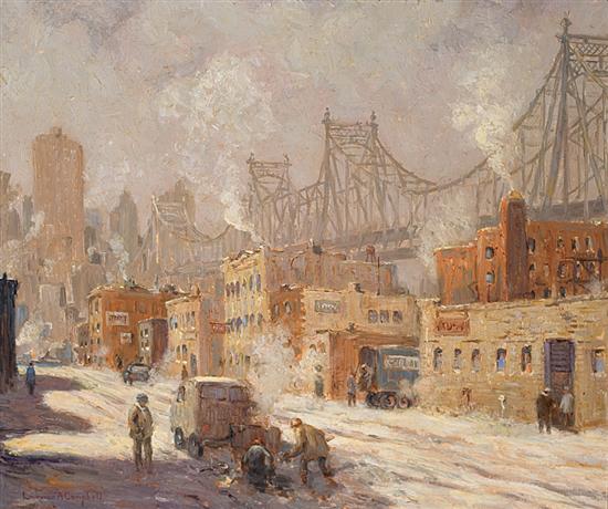 Appraisal: LAURENCE A CAMPBELL American b Queensboro Bridge from Brooklyn oil