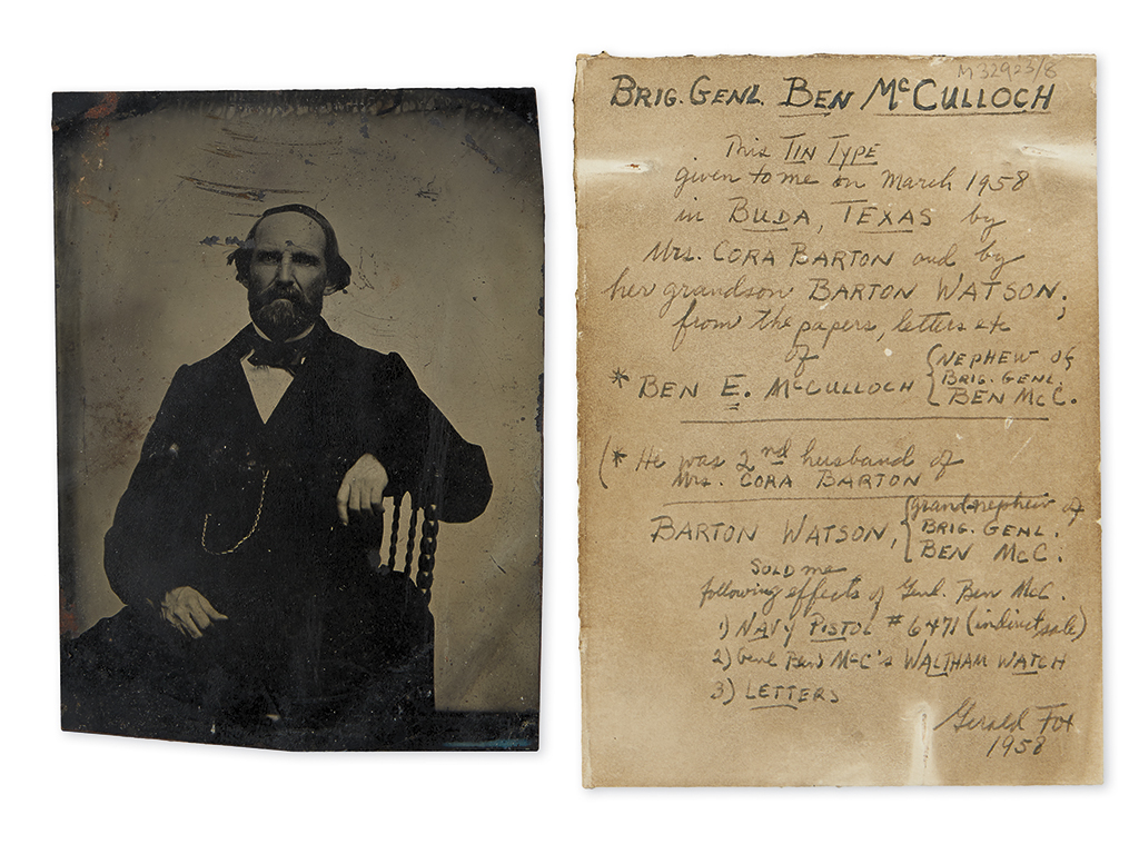 Appraisal: CIVIL WAR--CONFEDERATE--TEXAS Photograph of Brigadier General Benjamin McCulloch Tintype x