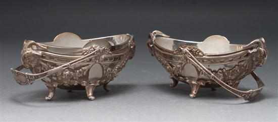 Appraisal: Pair of Continental repousse sterling silver open salt baskets early