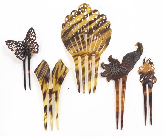 Appraisal: Sale Lot Five Tortoise Shell Hair Accessories comprising a double