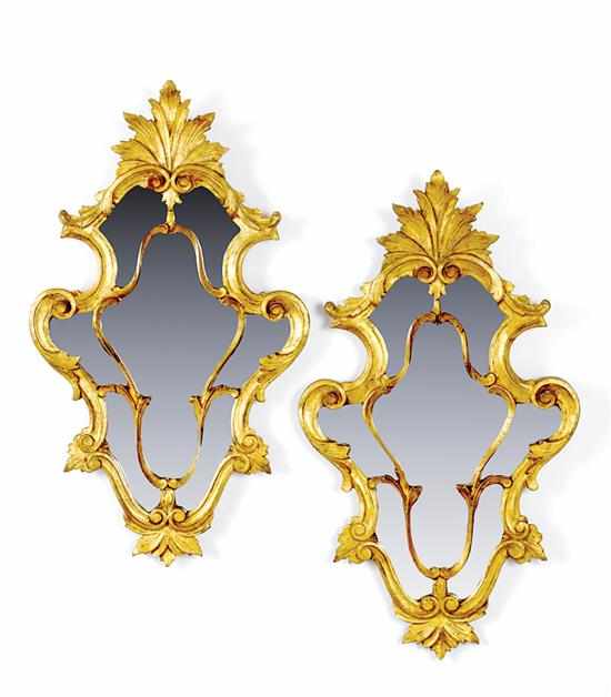 Appraisal: Pair Rococo style giltwood mirrors th century foliate crest above