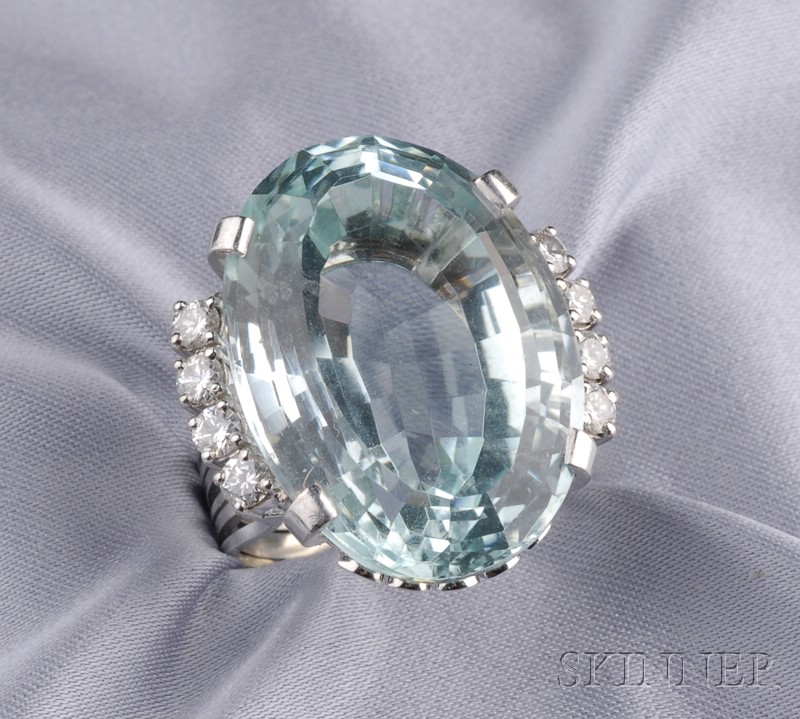 Appraisal: Aquamarine and Diamond Ring set with a fancy-cut aquamarine measuring