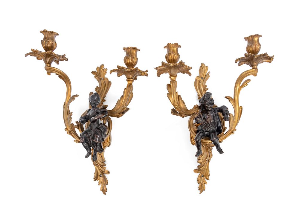 Appraisal: A Pair of Louis XV Style Gilt and Patinated Bronze