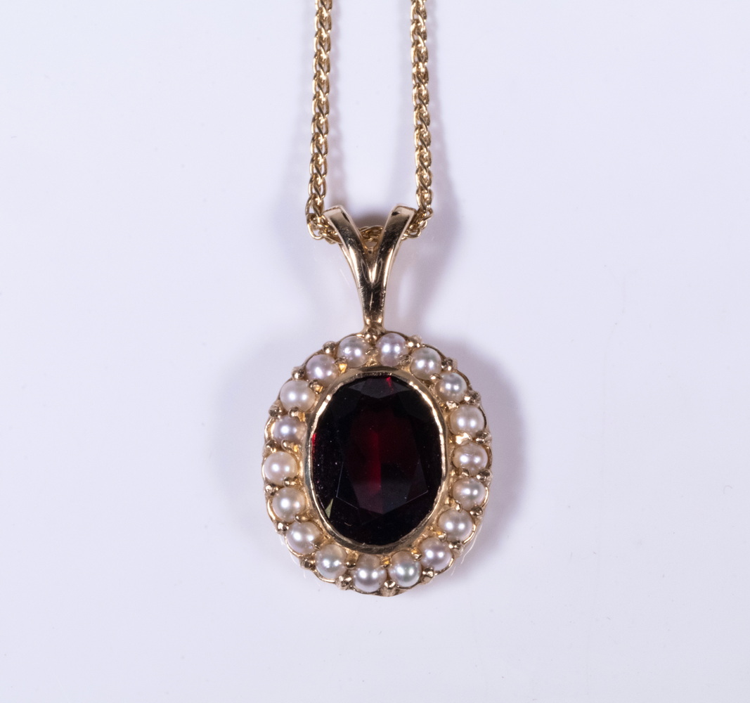 Appraisal: GOLD RUBY PEARL PENDANT ON CHAIN K Yellow Gold Pendant