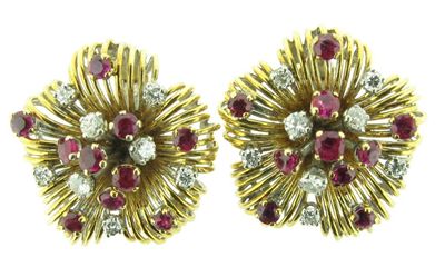 Appraisal: A pair of French gold earrings set with rubies and