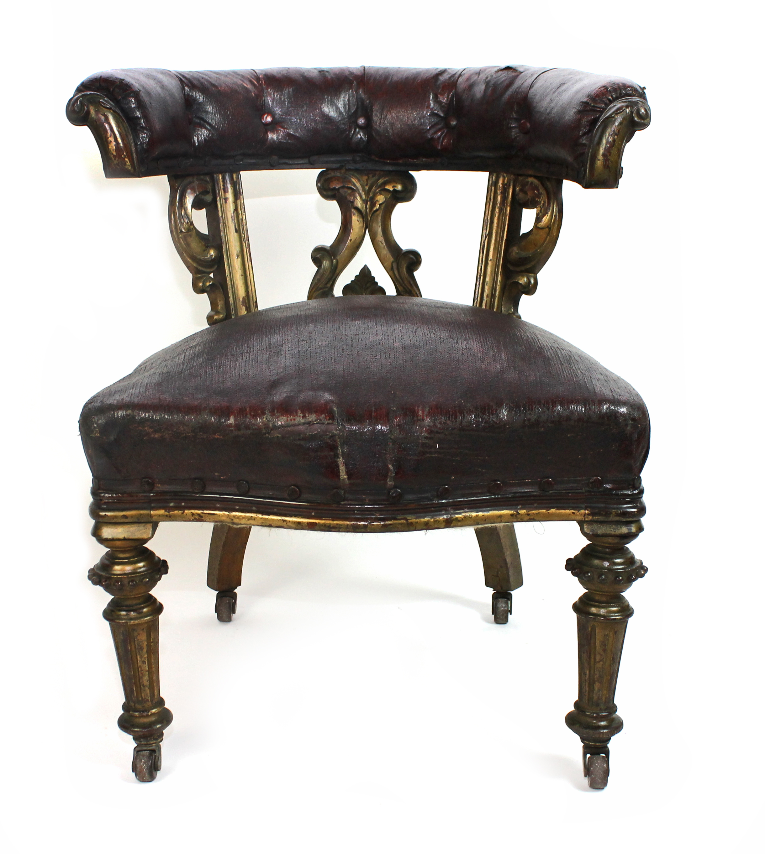 Appraisal: A Victorian gold painted bow back office chair with serpentine