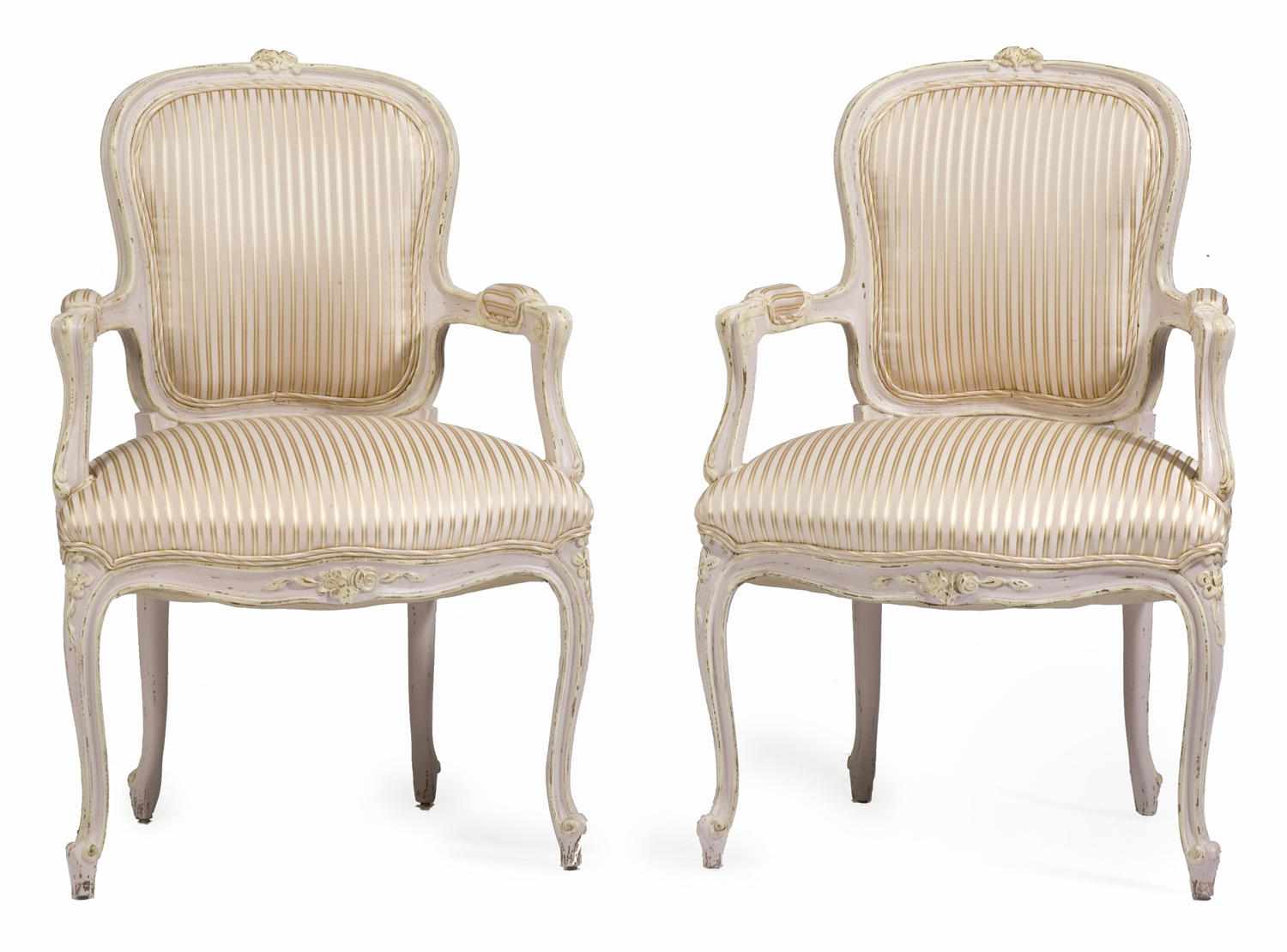 Appraisal: A pair of Louis XV style painted armchairs height in