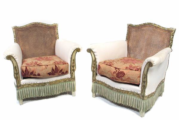 Appraisal: A pair of Napoleon III paint decorated caned and upholstered