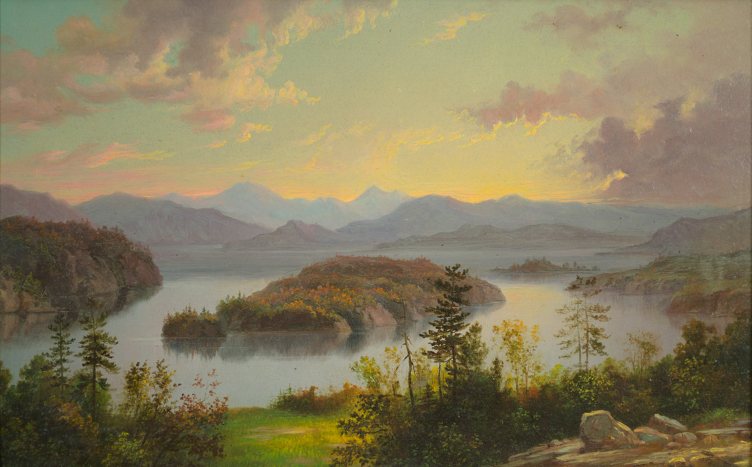 Appraisal: AMERICAN SCHOOL OIL ON BOARD Sunset over Lake Placid from