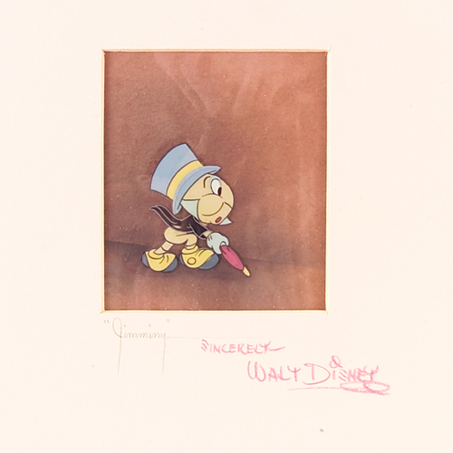 Appraisal: Walt Disney autographed animation celluloid of Jiminy Cricket from Pinocchio