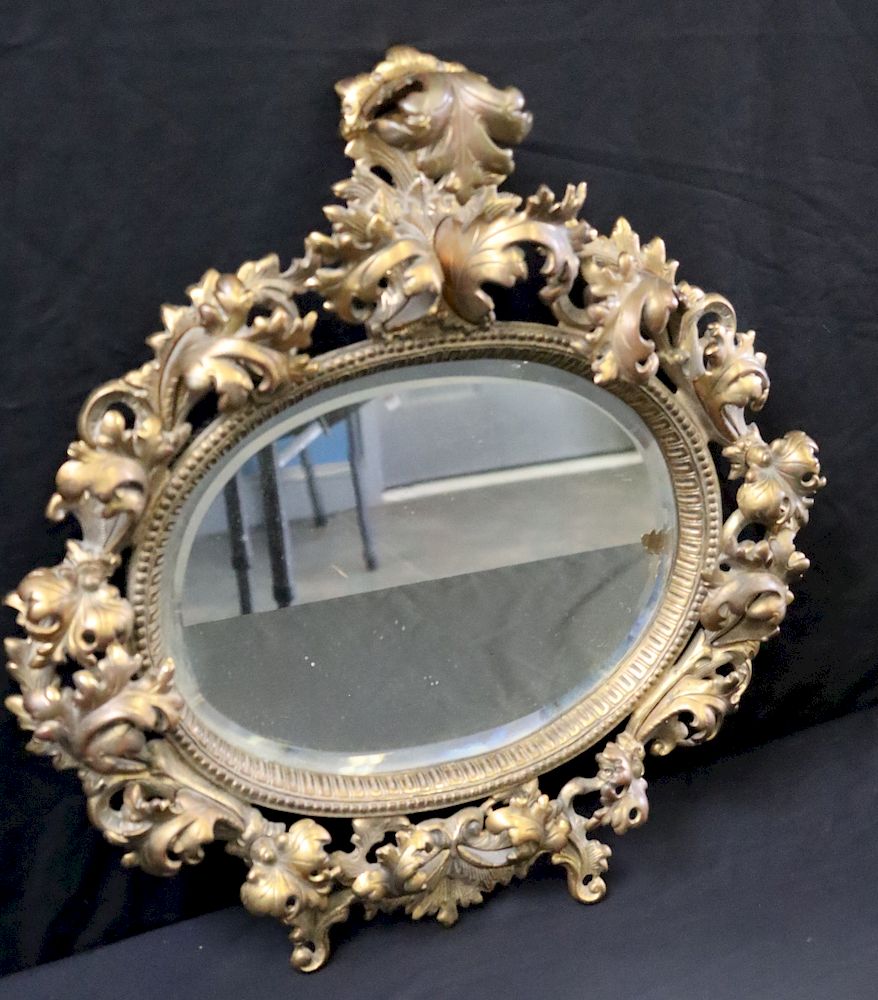 Appraisal: Antique Brass Rococo Style Mirror Decorative with hardware to hang