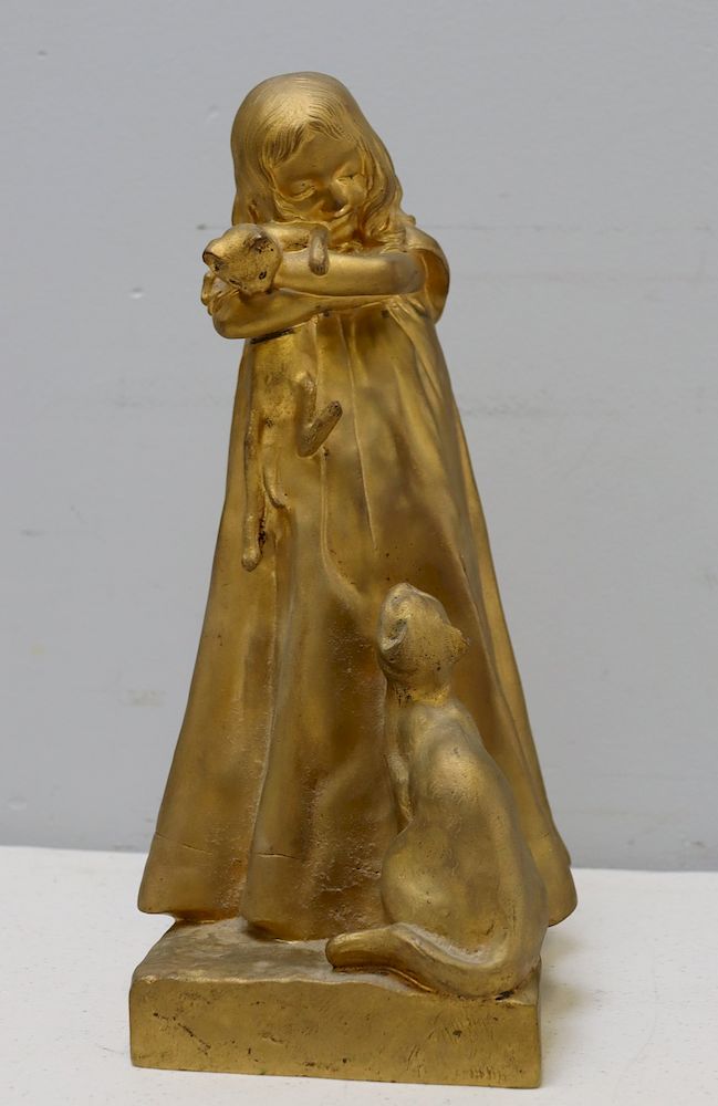 Appraisal: Edmond Badoche Descharme Signed Gilt Bronze Sculpture Of Girl With