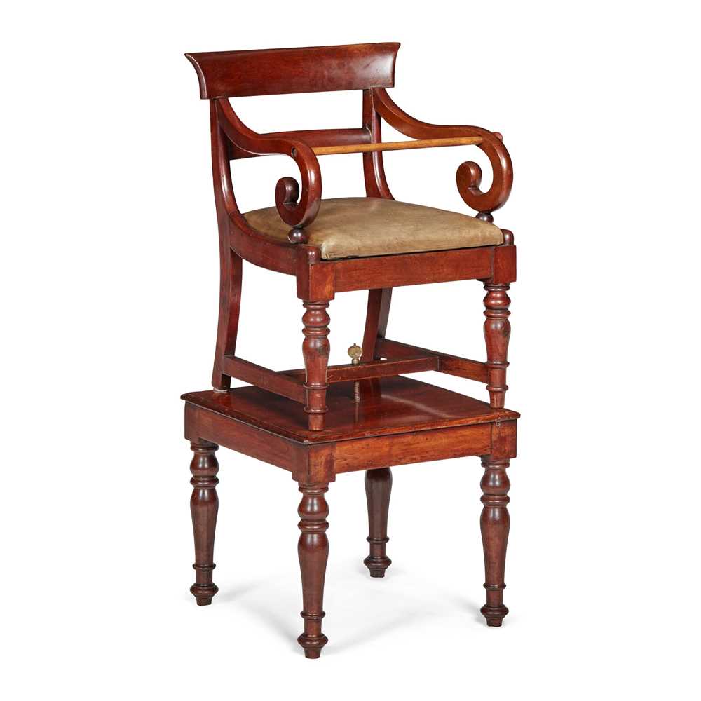 Appraisal: WILLIAM IV MAHOGANY CHILD'S PLATFORM HIGH CHAIR EARLY TH CENTURY