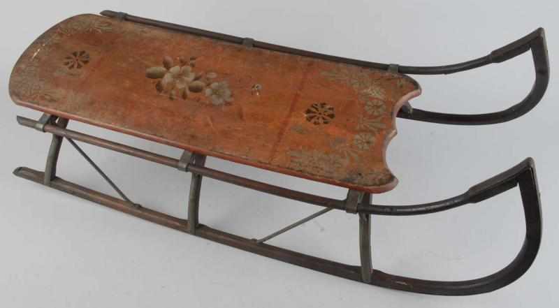 Appraisal: Wooden Child's Sleigh Description Circa With handpainted floral motif Condition