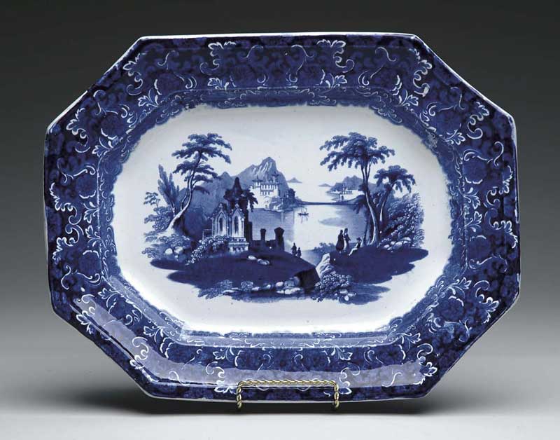 Appraisal: STAFFORDSHIRE BLUE AND WHITE SCENIC PLATTER Dark blue scene of