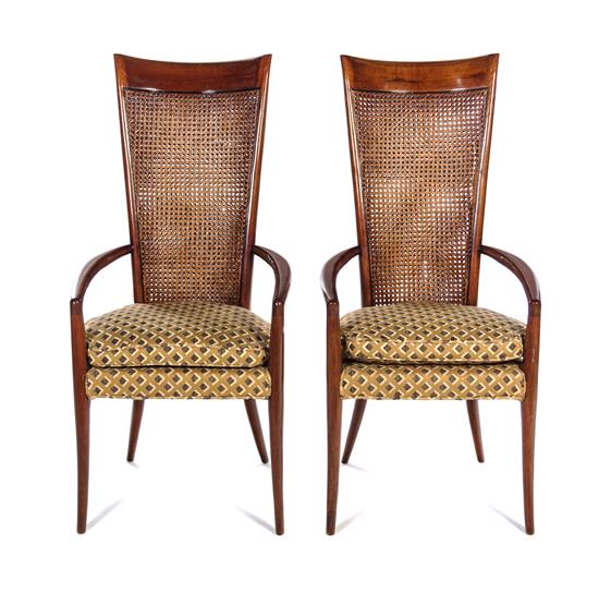 Appraisal: Sale Lot A Pair of Cane-Back Armchairs with cushion seats