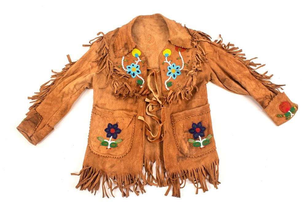 Appraisal: Crow Beaded Fringed Hide Scout Jacket c - The lot