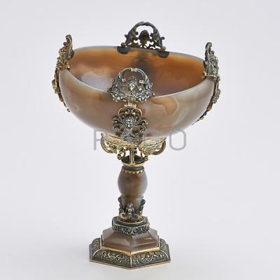 Appraisal: ITALIAN SILVER MOUNTED AGATE STANDING BOWL In the Renaissance taste