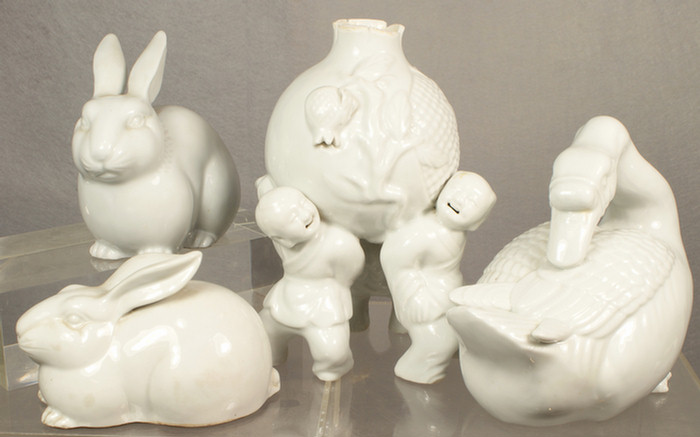 Appraisal: pcs to include Japanese Blanc de Chine rabbits largest approx