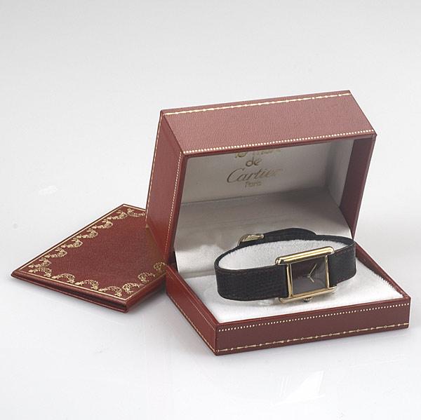 Appraisal: CARTIER WRIST WATCH Gold gilt silver cased tank watch with