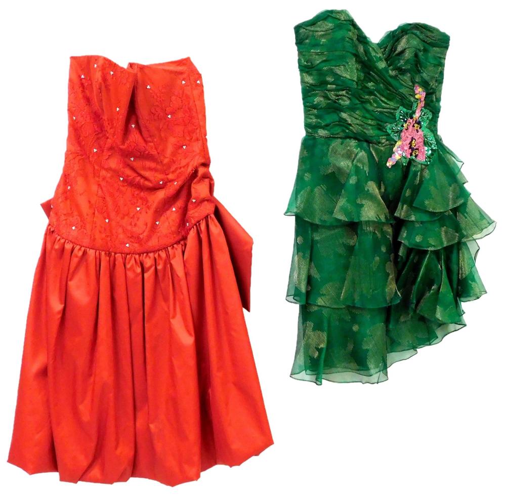 Appraisal: VINTAGE CLOTHING Two cocktail evening dresses one Bill Blass emerald