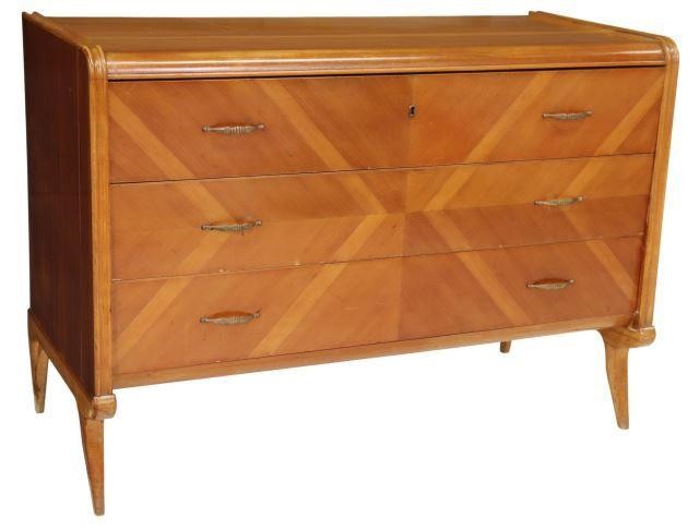 Appraisal: Italian mid-century modern fruitwood chest of drawers c s waterfall-front