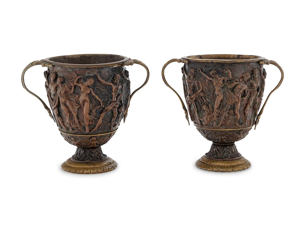 Appraisal: A Pair of Grand Tour Bronze and Copper Handled Cups