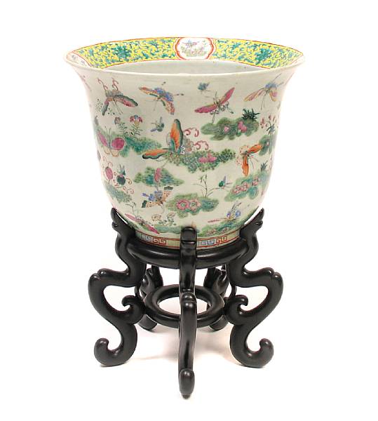 Appraisal: A Chinese famille verte jardiniere on wood stand height in