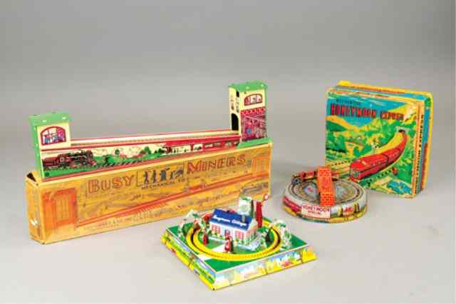 Appraisal: BOXED BUSY MINERS AND HONEYMOON EXPRESS Lithographed tin toys includes