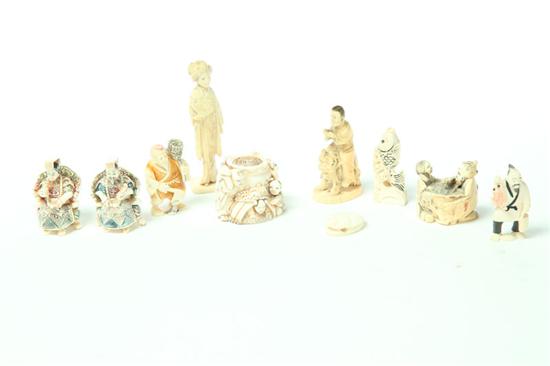 Appraisal: TEN IVORY CARVINGS Japan st half- th century Mostly netsukes