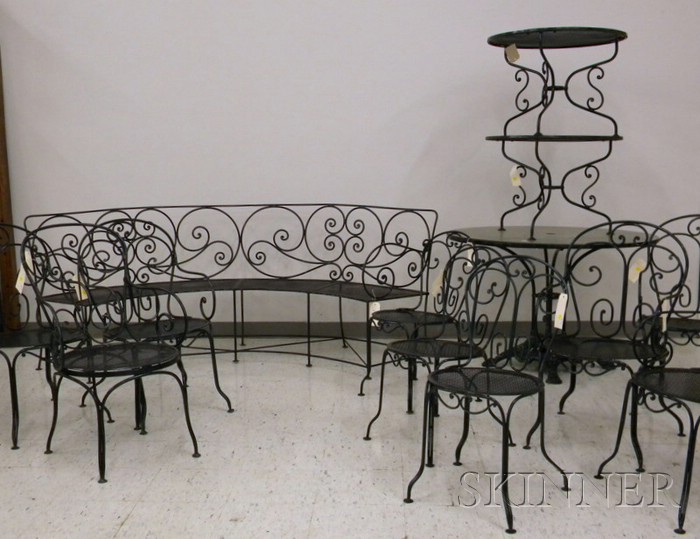 Appraisal: Thirteen-piece Painted Iron Patio Furniture Set including a demilune bench