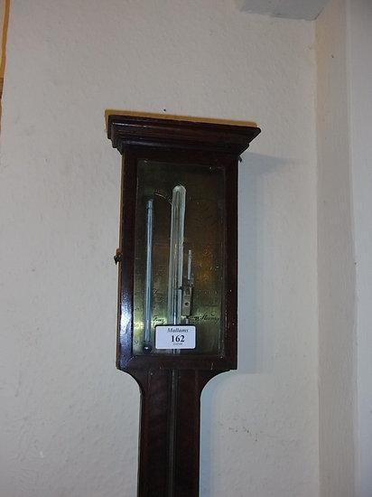 Appraisal: A GEORGE III MAHOGANY STICK BAROMETER and thermometer the rectangular