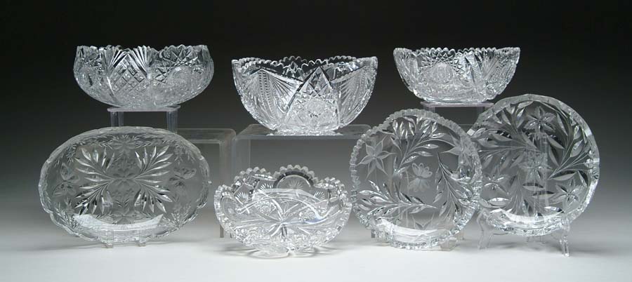 Appraisal: SEVEN CUT GLASS BOWLS Lot consists of two bowls cut