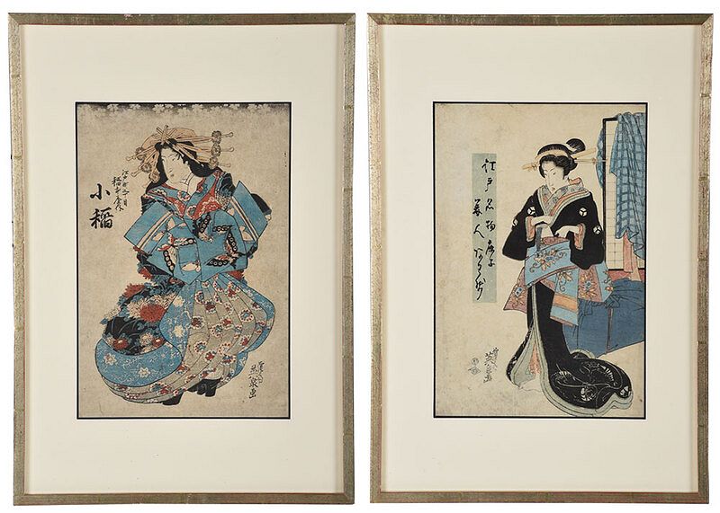 Appraisal: Keisai Eisen Japanese two bijin-ga prints one with wakasa ya