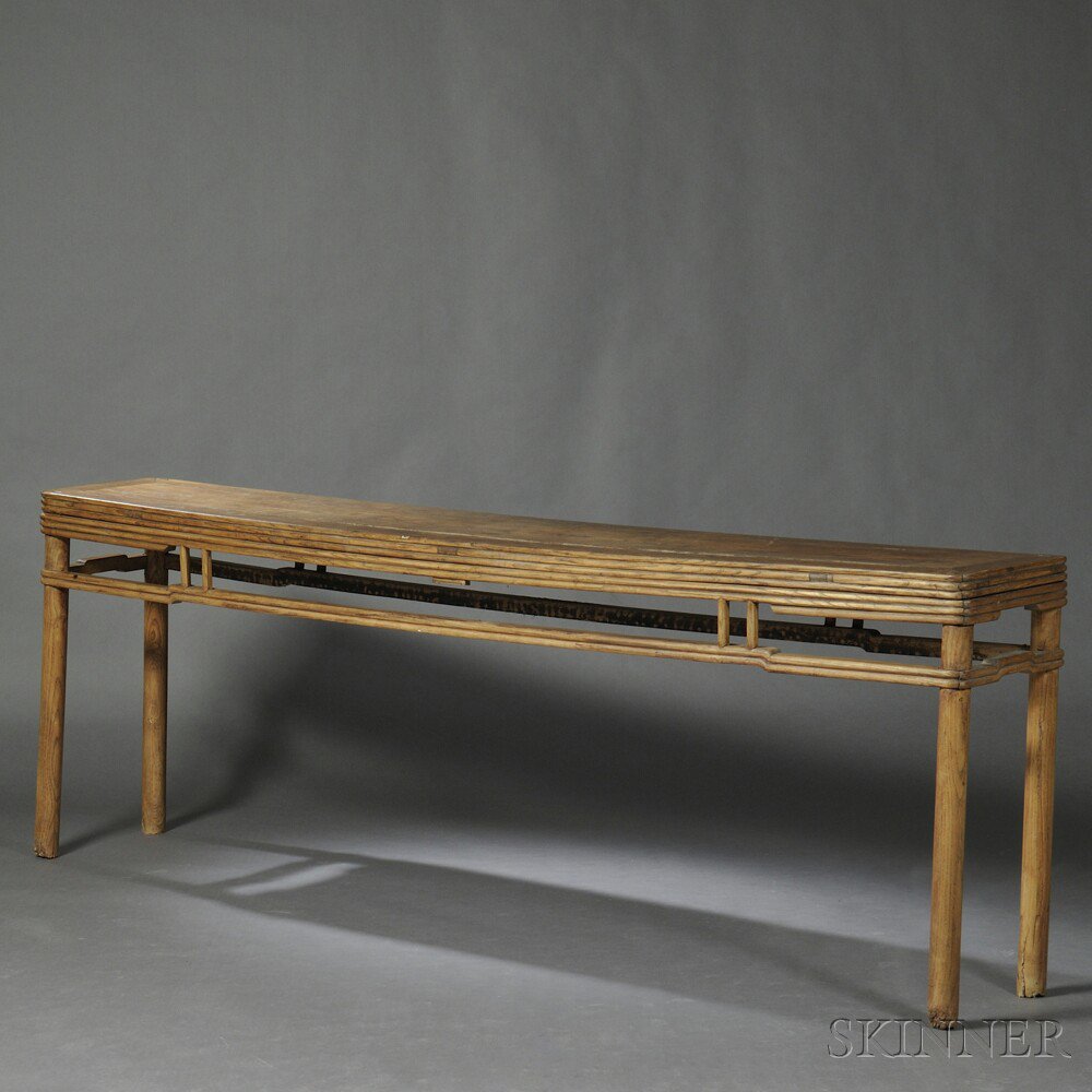 Appraisal: Long Corner Leg Table China th century yumu single-board top