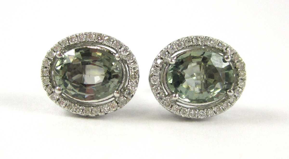 Appraisal: PAIR OF GREEN SAPPHIRE AND DIAMOND STUD EARRINGS each k