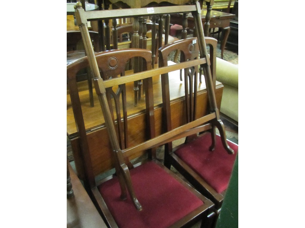 Appraisal: Set of four mahogany dining chairs towel rail and coffee