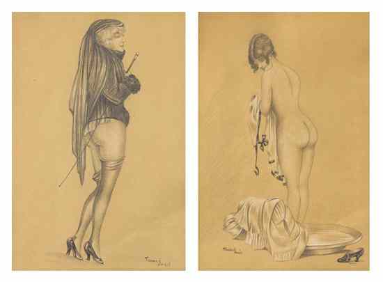 Appraisal: Geza Farago Hungarian - A Pair of Figural Drawings Depicting