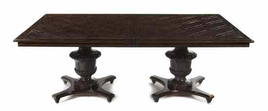 Appraisal: A Parquetry Double Pedestal Dining Table having a rectangular top