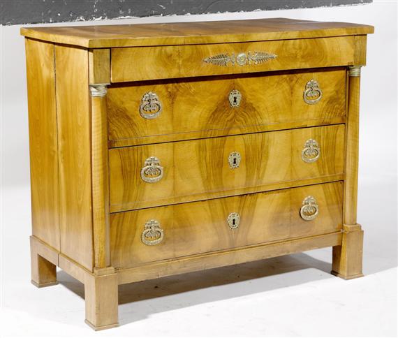 Appraisal: A CHEST OF DRAWERS Restauration western Switzerland Walnut Bronze and