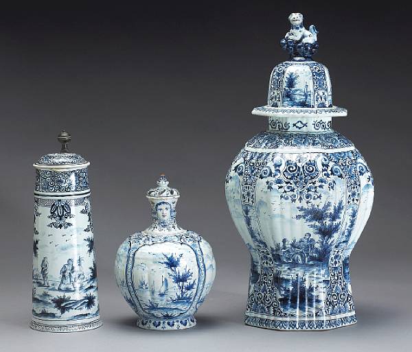 Appraisal: Three pieces of Dutch blue and white Delft th century