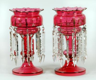 Appraisal: A PAIR OF CRANBERRY LUSTRE VASES late th century with