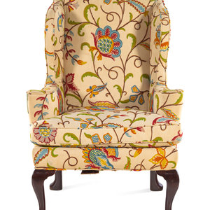 Appraisal: A Queen Anne Style Crewelwork Upholstered Mahogany Easy Chair Probably