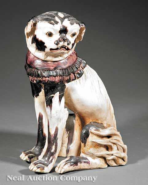 Appraisal: A Rare Chinese Earthenware Model of a Spotted Chin Dog