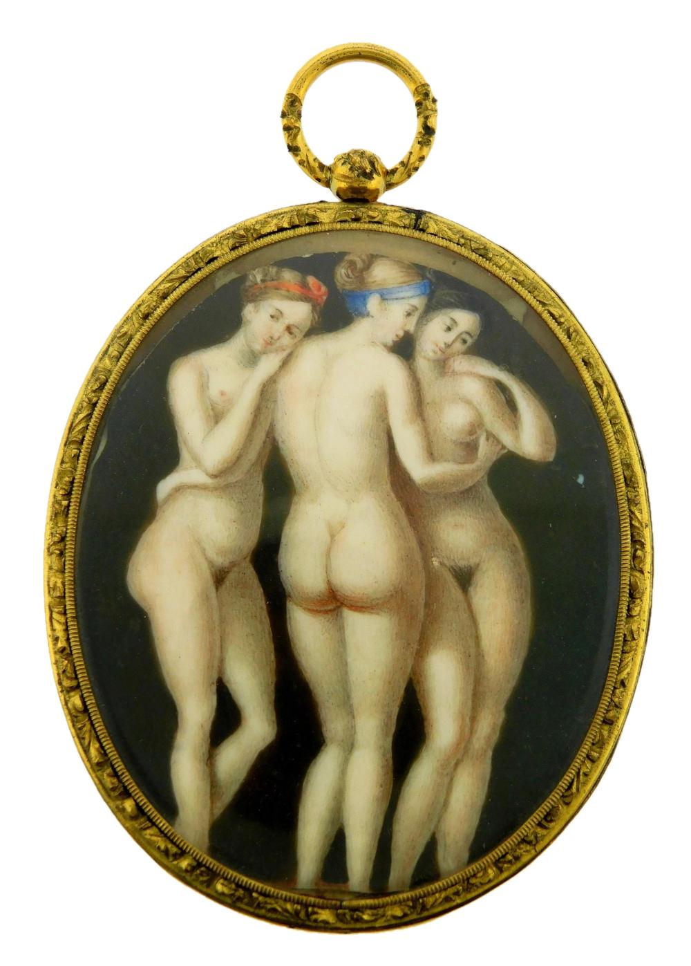 Appraisal: MINIATURE Three Graces oval support after the Greek myth copied